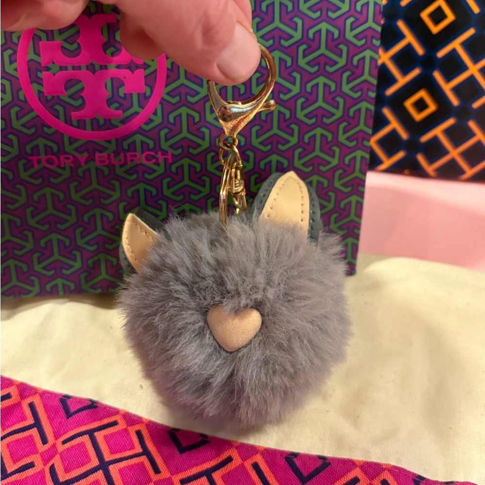 Tory Burch Gray Pom Pom Keychain NWOT